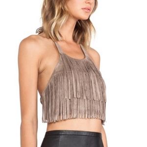 BCBG Suede Fringe Crop Top
